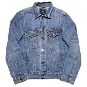 VTG CJ Black Denim Jacket‎ Jean Trucker Blue Cotton Mens Medium
